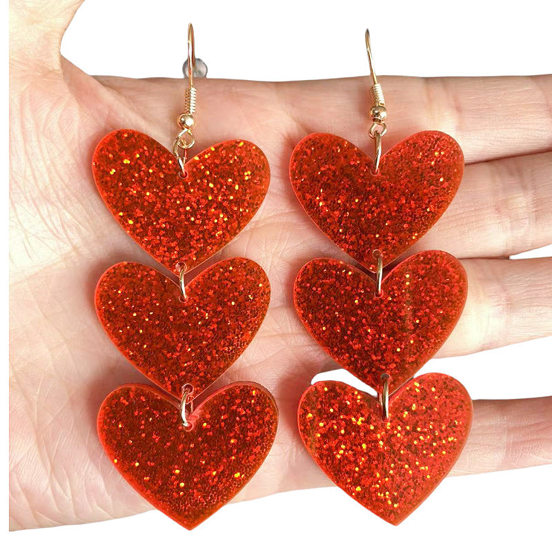Wholesale Acrylic Valentine's Day Series Pink Red Sequins Love Simple Cute Sweet Peach Heart Pendant Earrings